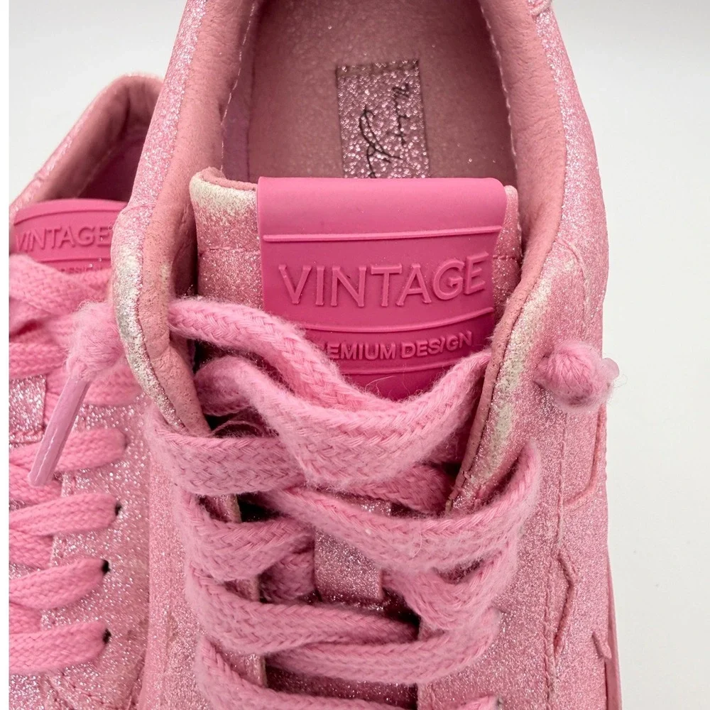 Vintage Havana Sneakers Women 7.5 Pink Glitter Star Patch Low Top Sparkle